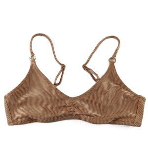 Aerie Beach Babe Shine Rib Voop Bikini Top Women's Size Medium Beach Dune Tan